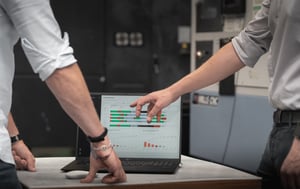 Manufacturing production dashboard showing performance of machines