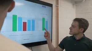 Machine utilisation data being reviewed by operations manager